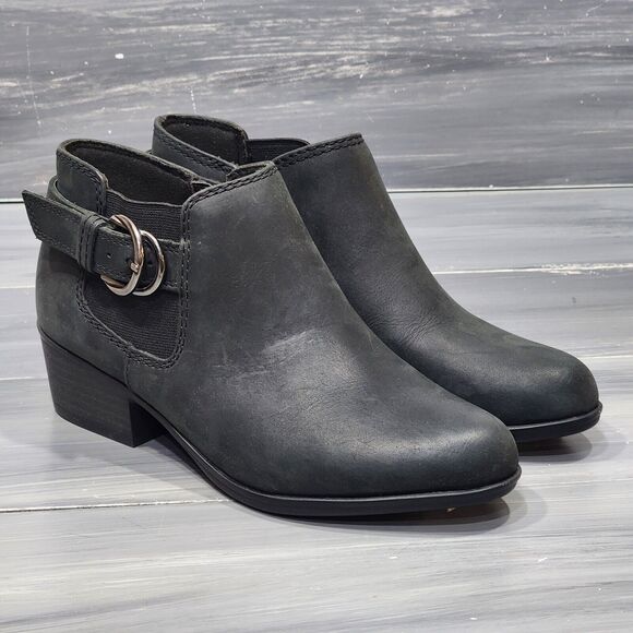 Clarks Adreena Field Booties Black Leather 6M Zip Up Ankle Booties Buckle Detail - Picture 5 of 13